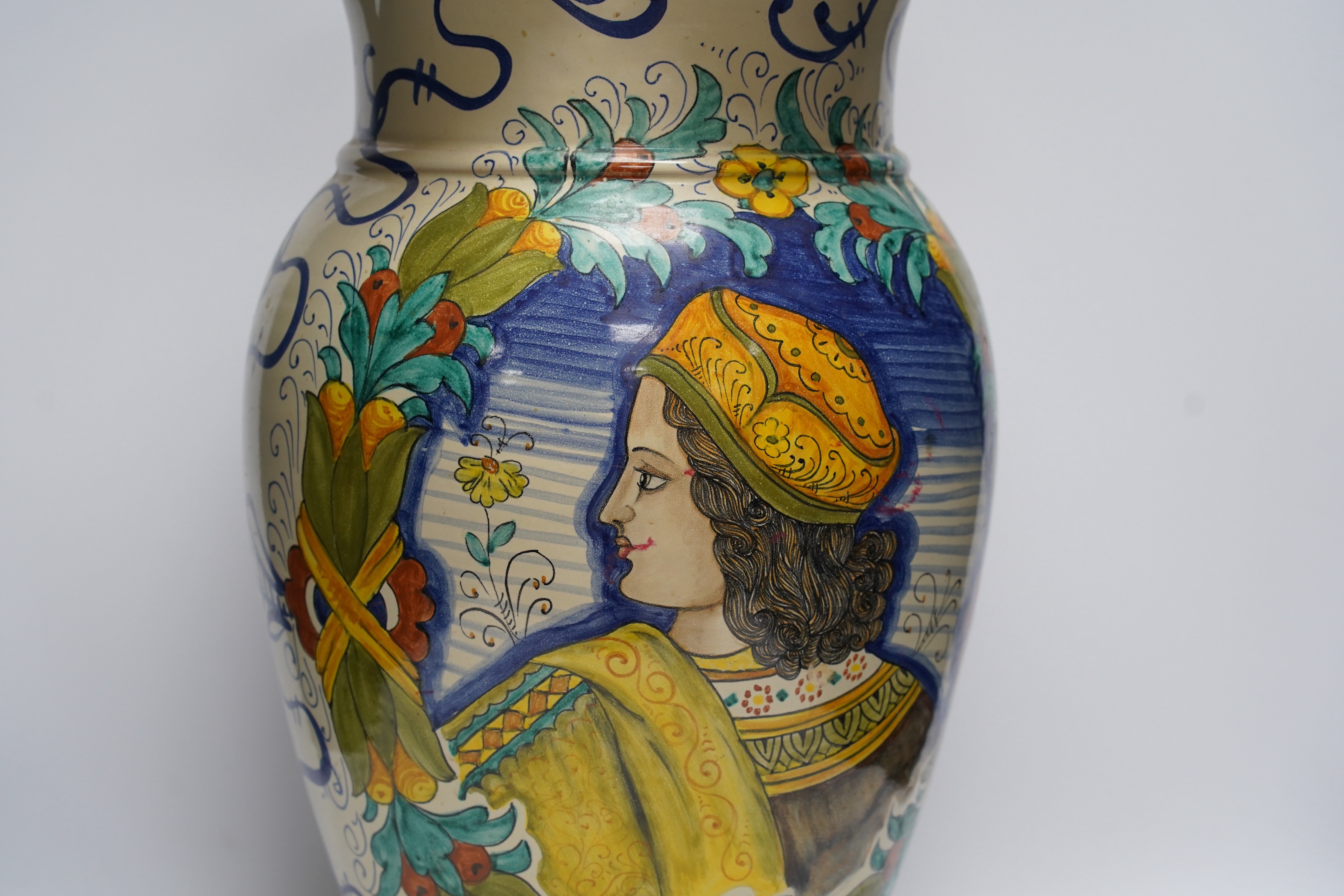 A 20th century large Deruta maiolica vase, 51cm high. Condition - fair to good